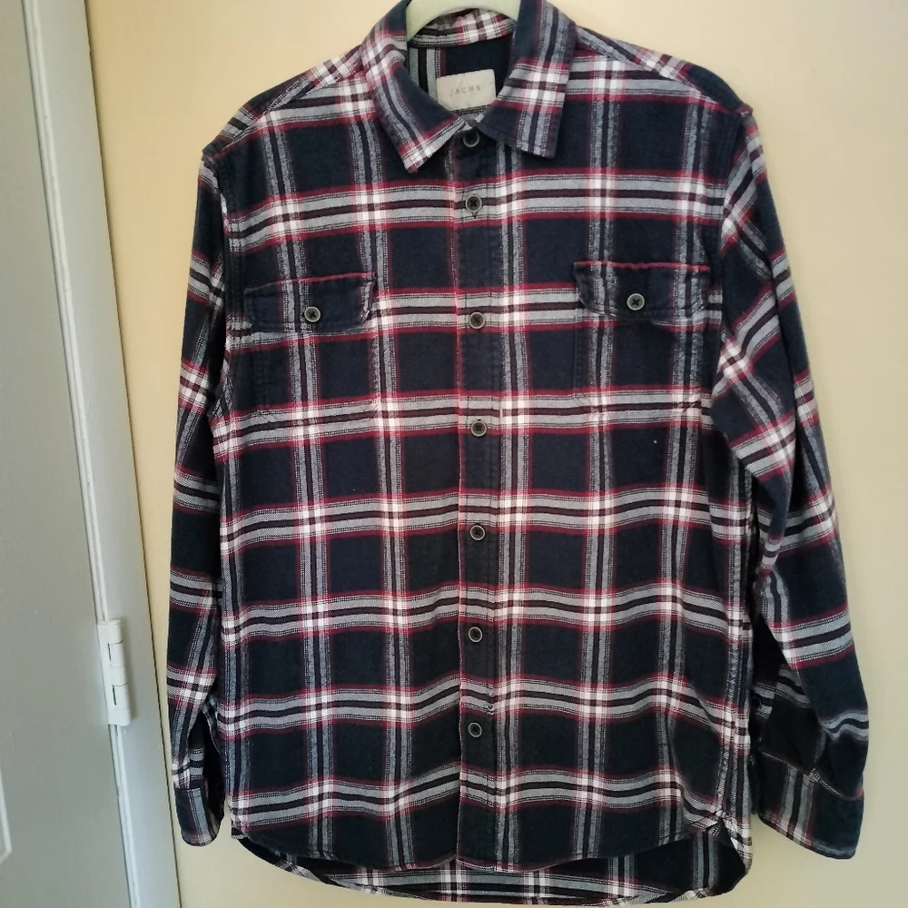 Jachs Set Of 2 Mens Cotton Flannel Mens Shirts M Check Plaid Modern Outdoorsy